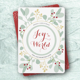 Cartes Pour Fêtes Annuelles Berries Feuilles Joy to the World Flat