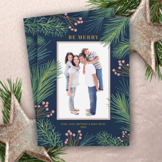 Cartes Pour Fêtes Annuelles Berries Pines Photo Noël (Créateur téléchargé)