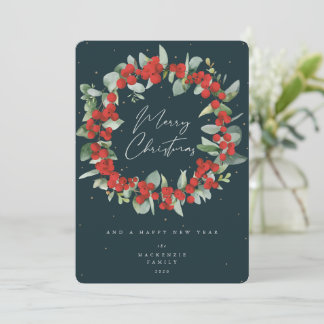 Cartes Pour Fêtes Annuelles Berries rouges+Eucalyptus couronne de Noël non pho