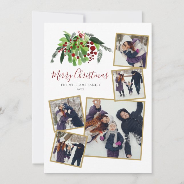 Cartes Pour Fêtes Annuelles Berries rouges Verdure 5 Photo Noël (Devant)