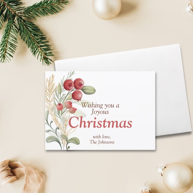 Cartes Pour Fêtes Annuelles Berries rouges Vert Élégant Noël (Créateur téléchargé)