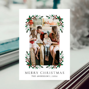 Cartes Pour Fêtes Annuelles Berry Branch Cadre Famille de Noël 1 Photo