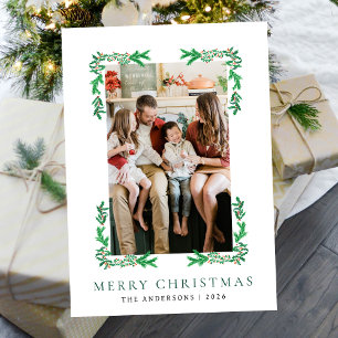 Cartes Pour Fêtes Annuelles Berry Branch Cadre Famille de Noël 1 Photo