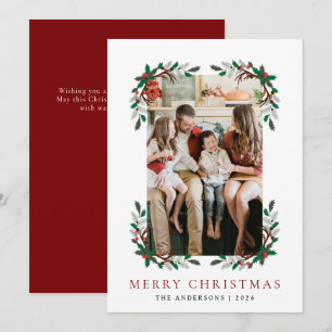 Cartes Pour Fêtes Annuelles Berry Branch Cadre Famille de Noël 1 Photo