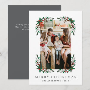 Cartes Pour Fêtes Annuelles Berry Branch Cadre Famille de Noël 1 Photo