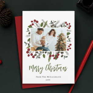 Cartes Pour Fêtes Annuelles Berry Branches Cadre Famille Photo Moderne Noël