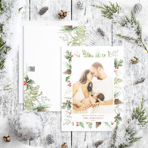 Cartes Pour Fêtes Annuelles Berry de la forêt Pinecone Photo de la verdure