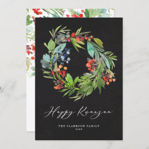 Cartes Pour Fêtes Annuelles Berry et verdure Wreath Chalkboard Happy Kwanzaa