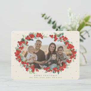 Cartes Pour Fêtes Annuelles Berry rouge crème + Eucalyptus Photo de Noël