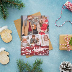 Cartes Pour Fêtes Annuelles Berry Twig Red Wood Photo Collage Joyeux Noël