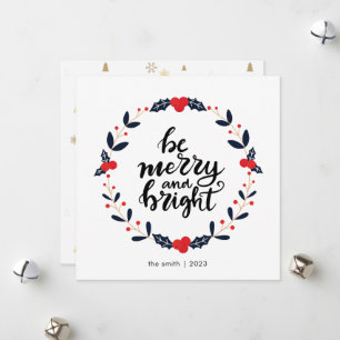 Cartes Pour Fêtes Annuelles Berry Wreath moderne Soyez Joyeux et lumineux Noël