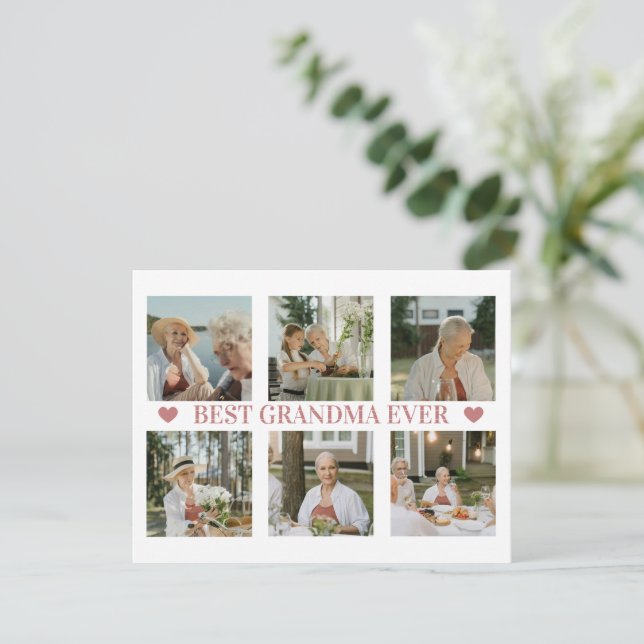 Cartes Pour Fêtes Annuelles Best Grandma Ever Photo Collage – Gift with Hearts (Debout devant)
