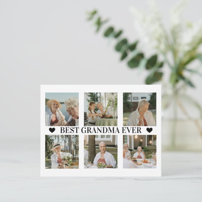 Cartes Pour Fêtes Annuelles Best Grandma Ever Photo Collage – Gift with Hearts (Debout devant)