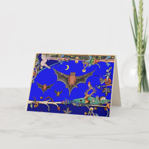 CARTES POUR FÊTES ANNUELLES BESTIAIRE MÉDIÉVAL, BATS DE VOL ANIMAUX DE FORÊT B