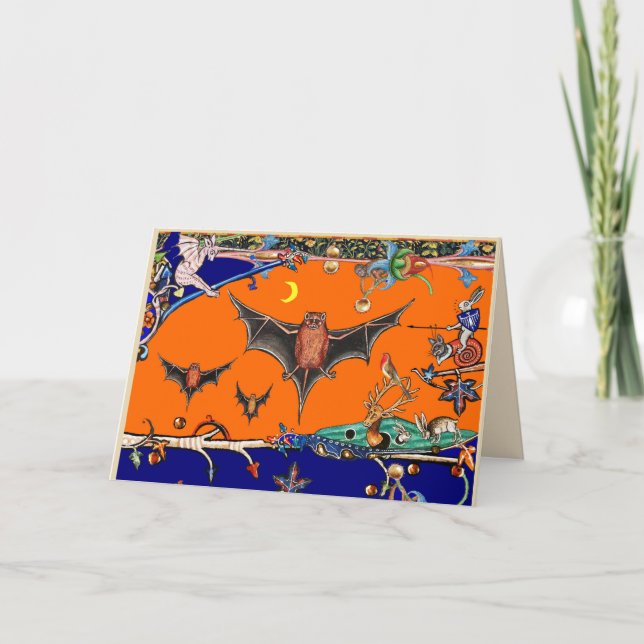 Cartes Pour Fêtes Annuelles BESTIAIRE MÉDIÉVAL, BATS DE VOL FORÊT ANIMAL Orang (Devant)