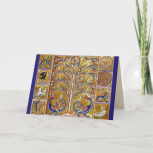CARTES POUR FÊTES ANNUELLES BESTIAIRE MÉDIÉVAL, OISEAUX SUR L'ARBRE DE VIE, DR