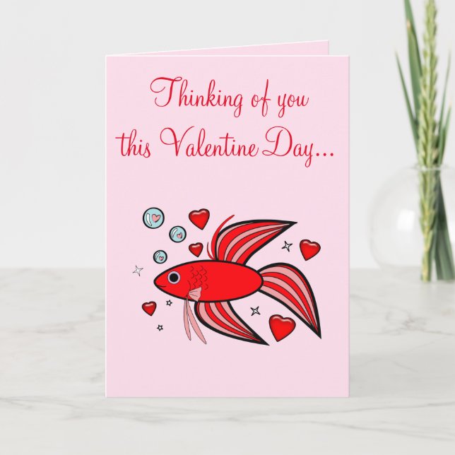 Cartes Pour Fêtes Annuelles Betta Fish Rouge et rose Valentine (Devant)