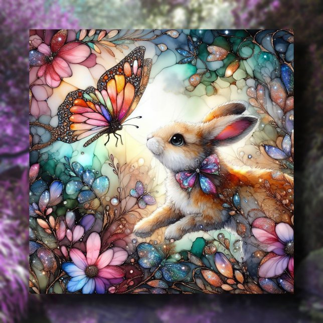 Cartes Pour Fêtes Annuelles Beurre mignon chasse papillon en verre tendu Pâque (Créateur téléchargé)
