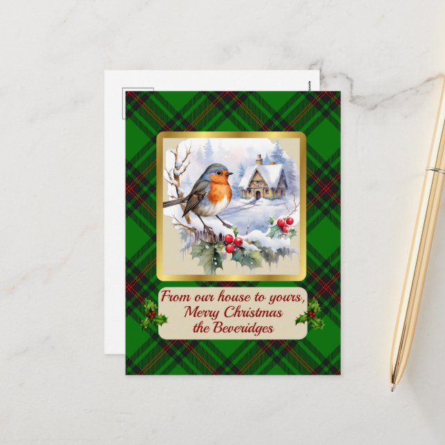 Cartes Pour Fêtes Annuelles Beveridge Crest & Tartan avec Robin Personnalisé (Devant/Arrière en situation)
