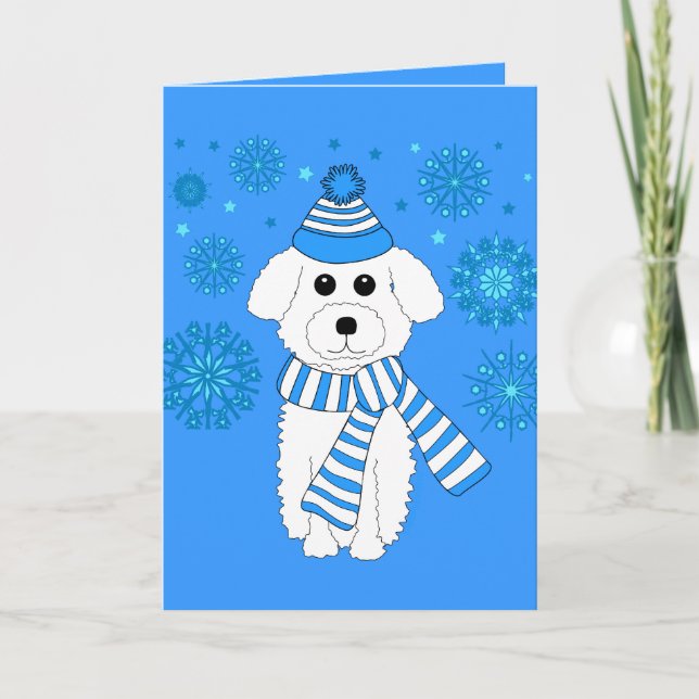 Cartes Pour Fêtes Annuelles Bichon d'hiver (Devant)