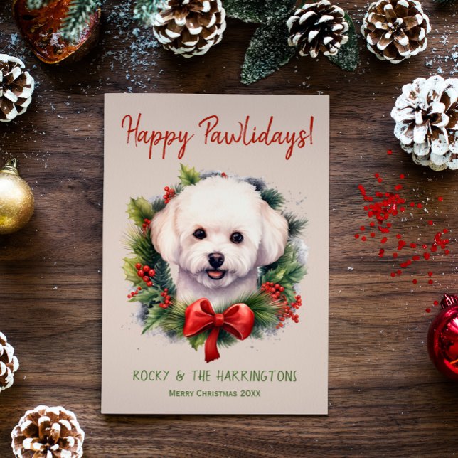Cartes Pour Fêtes Annuelles Bichon Frise Chien Noël Joyeux Pawlidays (Créateur téléchargé)