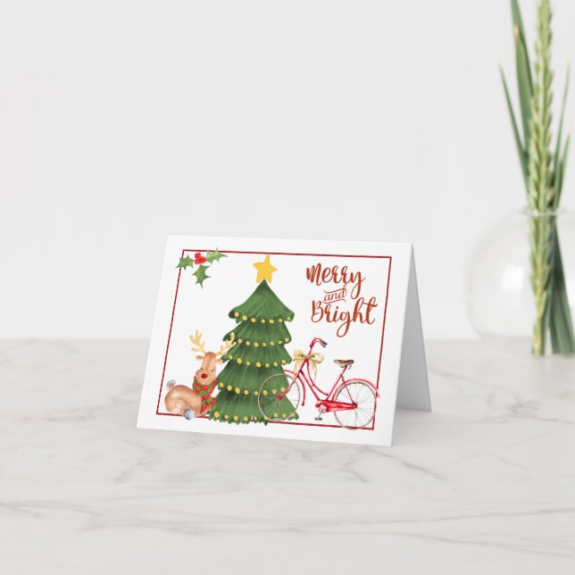 Cartes Pour Fêtes Annuelles Bicyclette de matin de Noël (Devant)