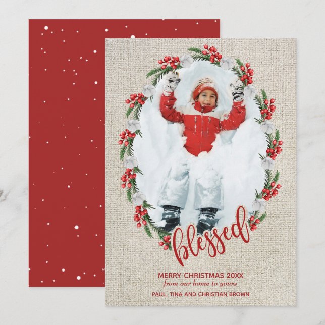 Cartes Pour Fêtes Annuelles Bienheureuse Photo de Noël (Devant / Derrière)