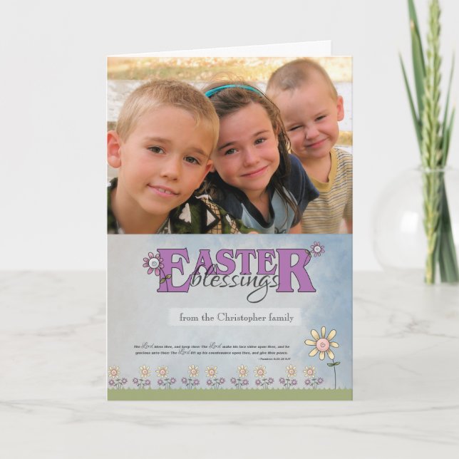 Cartes Pour Fêtes Annuelles Bienheureux de Pâques fleurs et écritures photo (Devant)