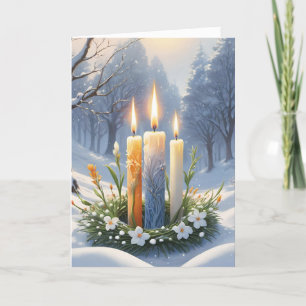 Cartes Pour Fêtes Annuelles Bienheureux Hiver Floral Candle Wreath Wiccan