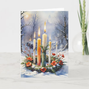 Cartes Pour Fêtes Annuelles Bienheureux Hiver Floral Candle Wreath Wiccan