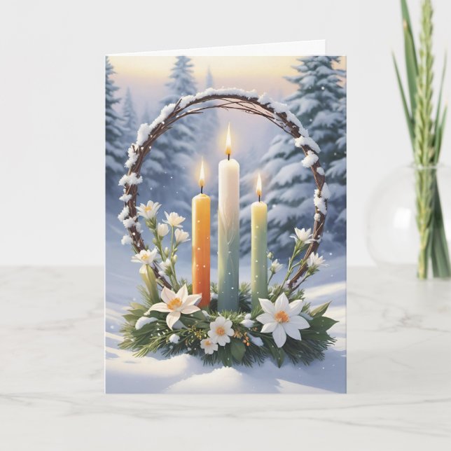 Cartes Pour Fêtes Annuelles Bienheureux Hiver Floral Candle Wreath Wiccan (Devant)
