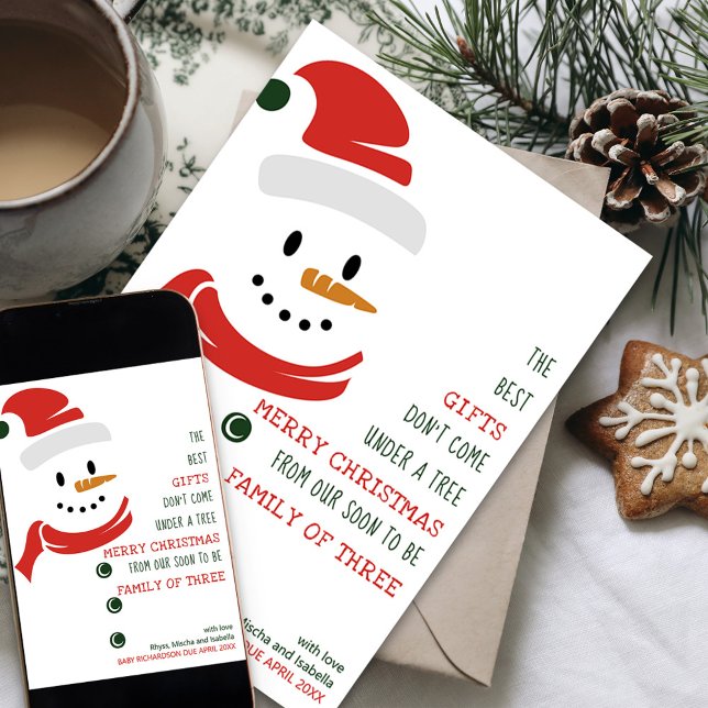 Cartes Pour Fêtes Annuelles Bientôt la famille de trois Snowman Grossesse (Snowman Rhyme Holiday Card and Pregnancy Announcement for your soon to be family of three)