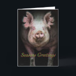 Cartes Pour Fêtes Annuelles Bienvenue de la part de Cochon<br><div class="desc">Un cochon sortant d'une grange sombre,  avec "Vœux de saison" écrit en dessous de son visage</div>