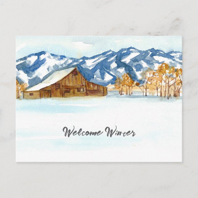 Cartes Pour Fêtes Annuelles Bienvenue Hiver Grange Wyoming Tetons Neige (Devant)