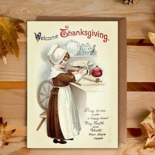 Cartes Pour Fêtes Annuelles Bienvenue Thanksgiving Vintage Pilgrim Girl Custom