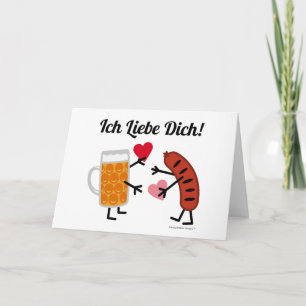 Cartes Pour Fêtes Annuelles Bière Cute & Bratwurst Ich Liebe Dich! (Je T'Aime)