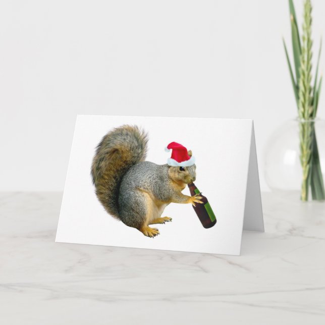 Cartes Pour Fêtes Annuelles Bière de boisson père Noël Squirrel (Devant)