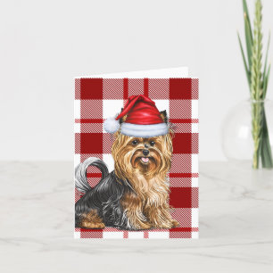 Cartes Pour Fêtes Annuelles Biewer Terrier Chien de Noël Fête Rouge Plaid