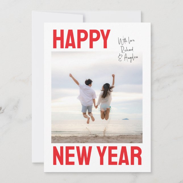 Cartes Pour Fêtes Annuelles Big & Bold Happy New Year Single Photo (Devant)