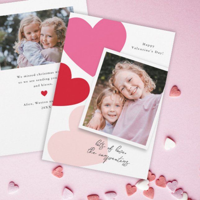 Cartes Pour Fêtes Annuelles Big Hearts Photo Valentine's (Big Hearts Modern 2 Photo Valentine's Day Card.)