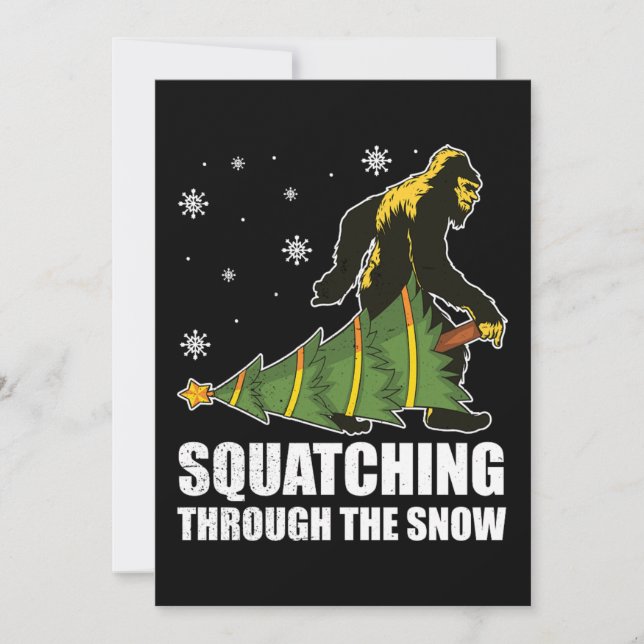 Cartes Pour Fêtes Annuelles Bigfoot de Noël traversant la neige (Devant)