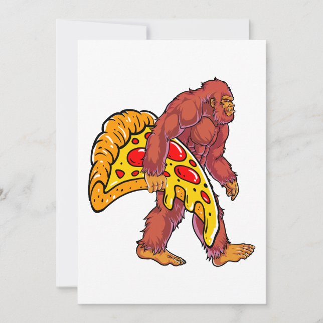 Cartes Pour Fêtes Annuelles Bigfoot drôle marcher avec grande tranche de pizza (Devant)