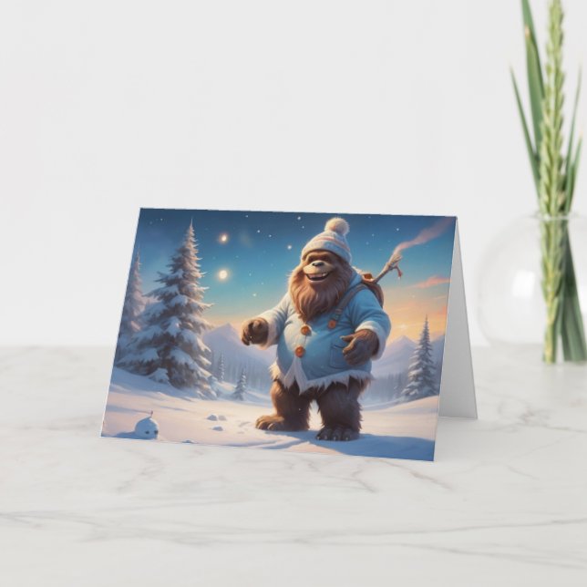 Cartes Pour Fêtes Annuelles Bigfoot riant dans la neige (Devant)