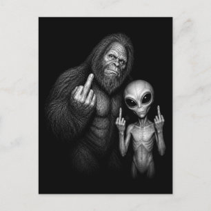 Cartes Pour Fêtes Annuelles Bigfoot Sasquatch Alien Spatial Doigt D'Honneur