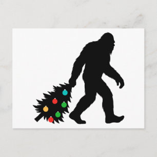 Cartes Pour Fêtes Annuelles Bigfoot traînant un arbre de Noël