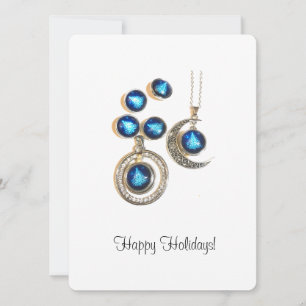 Cartes Pour Fêtes Annuelles Bijoux de Noël Arbre bleu noir brillant Lune