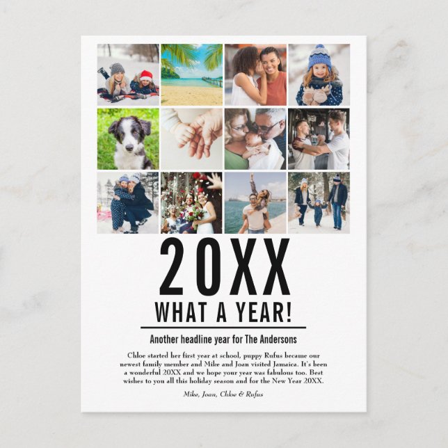 Cartes Pour Fêtes Annuelles Bilan De L'Année 12 Photo Collage De Noël Moderne (Devant)