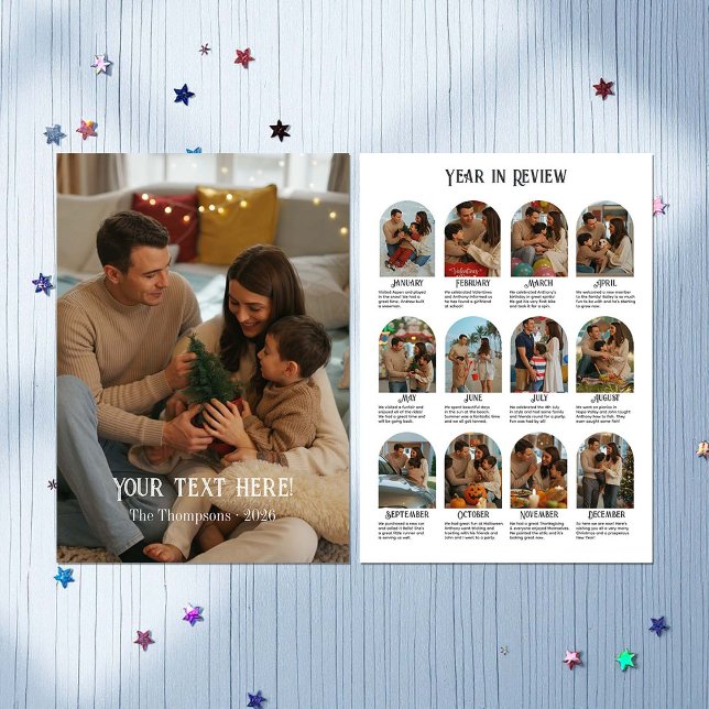 Cartes Pour Fêtes Annuelles Bilan de l'année 12 Photo Famille (Year in Review 12 Photo Family Holiday Card)