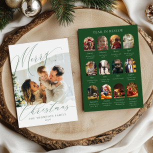 Cartes Pour Fêtes Annuelles Bilan de l'année 12 Photo Noël Vert olive
