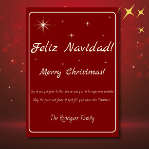Cartes Pour Fêtes Annuelles Bilingue Feliz Navidad Gold & Red Joyeux Noël